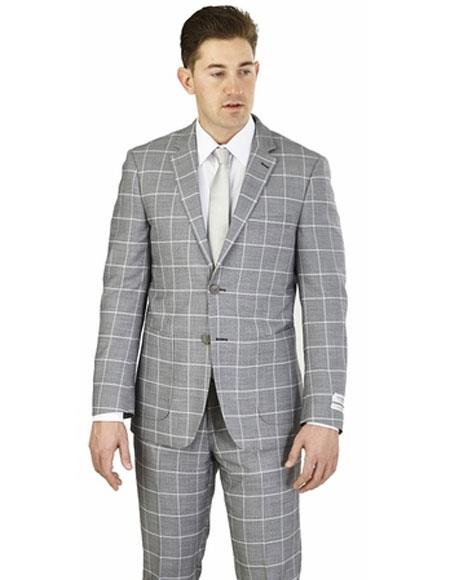 Men's Wedding - Prom Event Bruno Gray 2 Buttons Plaid Pattern Modern Fit Suit 