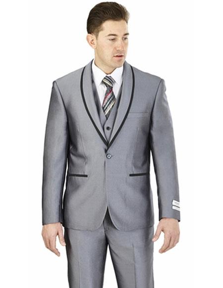 Men's Wedding - Prom Event Bruno Single Breasted 2 Buttons Slim Fit Gray Shawl Lapel Suit