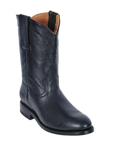  Men's Los Altos Boots Black Genuine Deer Roper Leather With Rubber Sole Boots
