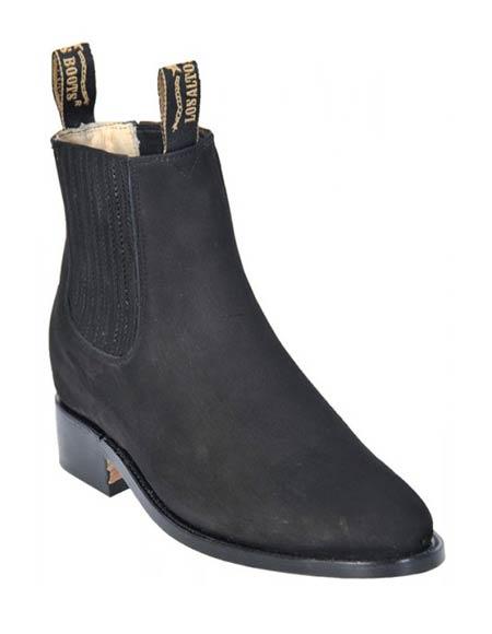  Men's Los Altos Boots Genuine Suede Charro Leather Black Short Boots