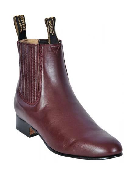  Men's Los Altos Boots Genuine Deer Charro Leather Sole Short Burgundy Boot 