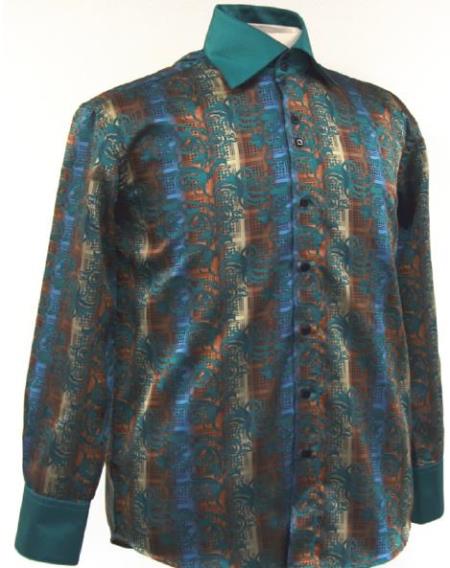Fancy Polyester Dress Fashion Shirt With Button Cuff Green 