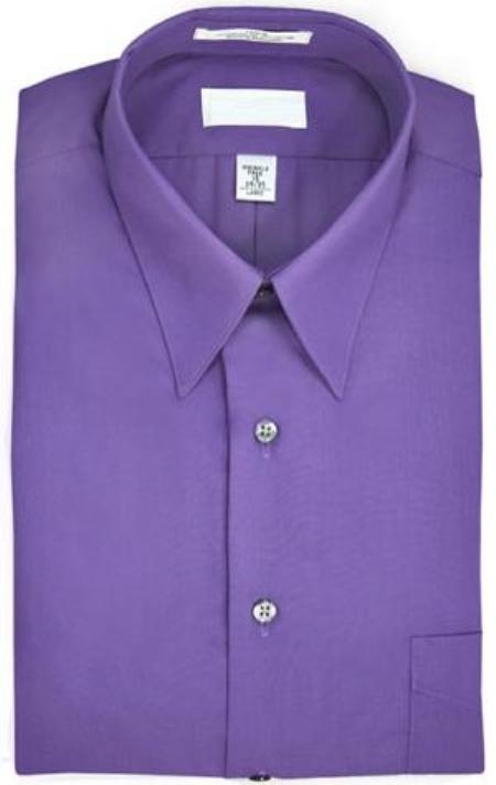 Point collar Wrinkle resistant Poplin fabric, 65% polyester, 15% cotton Purple color shade Dress Shirt 