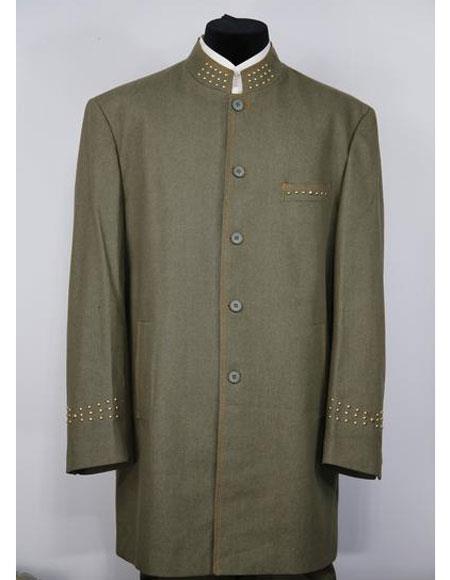  Men's Mandarin Collar 5 Button 2piece Dark Green Zoot Suit for Men