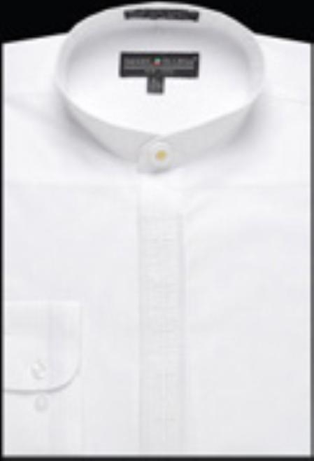 Embroidered Banded Collar dress shirts without collars no collar mandarin Collarless White 