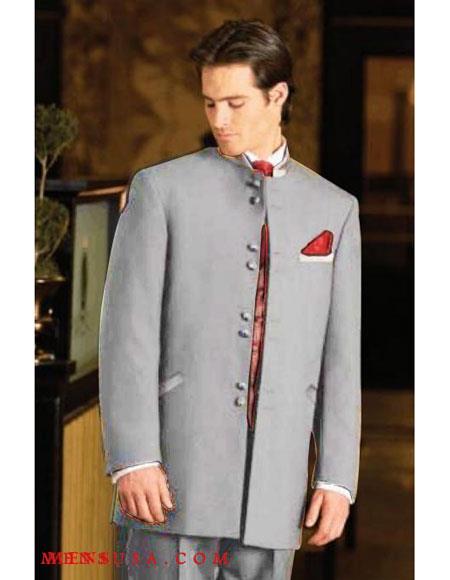  Men's Mandarin Light Grey Tuxedo Single Breasted Suit