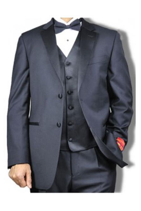 Authentic Mantoni Brand Notch Lapel Vested 2 Button Style Tuxedo Liquid Jet Wool Black 