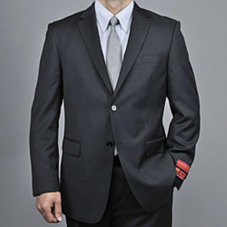 Authentic Mantoni Brand Liquid Jet Black Wool Fabric 2-button Suit 