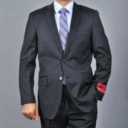 Authentic Mantoni Brand Slim-fit Liquid Jet Black patterned Wool Fabric 2-button Suit 