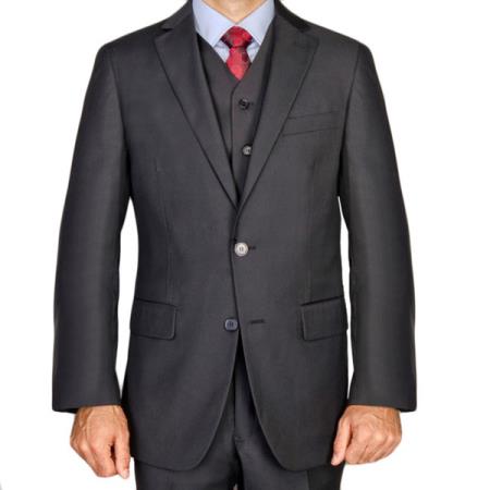 Men's 3 Piece 100% Wool Super 140's Black Suit 