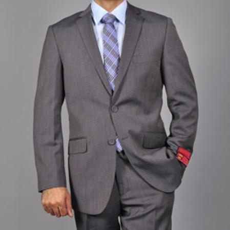 Authentic Mantoni Brand Slim-fit Grey patterned Wool Fabric 2-button Suit 