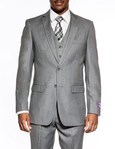  men's Medium Grey 3 piece slim fit wedding prom vested suit 