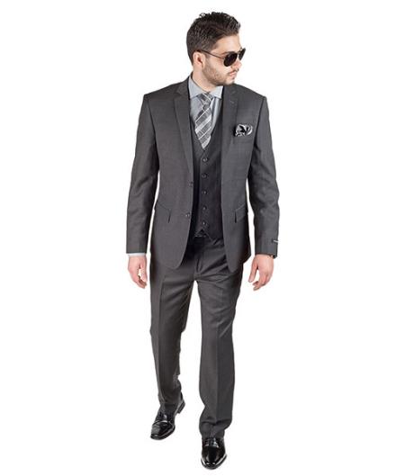  3 Piece Slim narrow Style Fit With Double Vested Notch Lapel Suit Dark Grey Masculine color Grey Clearance Sale Online