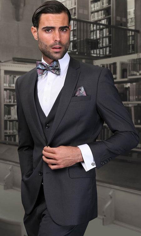European cut style Jacket & Pants Slim narrow Style Fit Suits for Online Three Piece Dark Grey Masculine color Lorenzo 