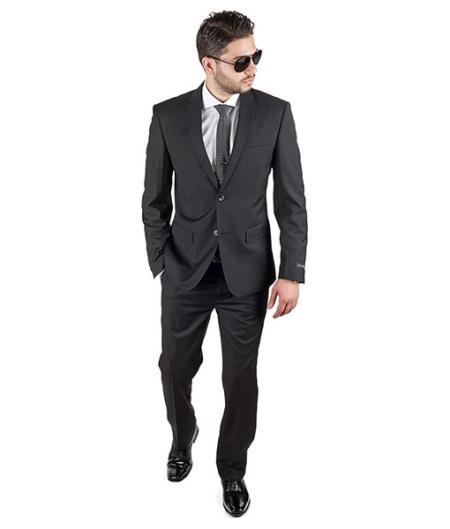  Slim narrow Style Fit Cotton Blend Solid Jet Liquid Jet Black Suit Clearance Sale Online