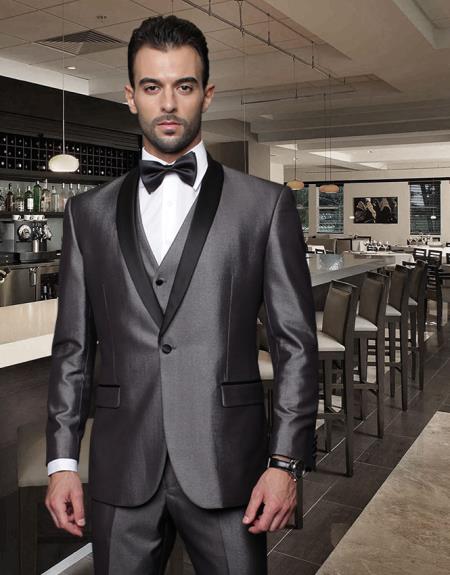Tapered Leg Lower rise Pants & Get skinny Tuxedo Formal Suits for Online Two Toned Liquid Jet Black Lapel Suit With Trim On The Collar Superior Fabric 150's Extra Fine Italian Fabric Wynn Clearance Sale Online
