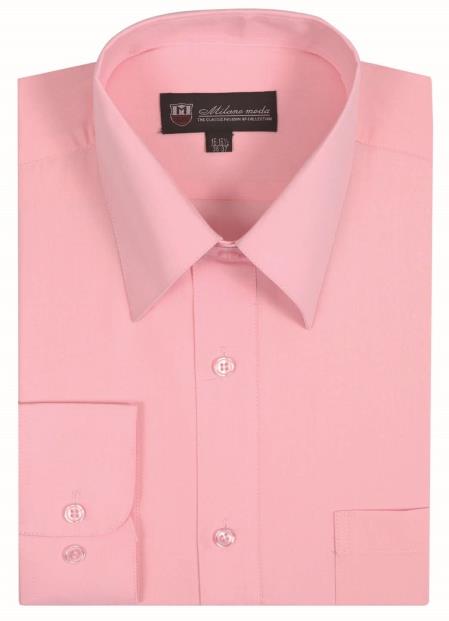  Men's Classic Fit Plain Solid Pink Color Traditional Dress Shirt 