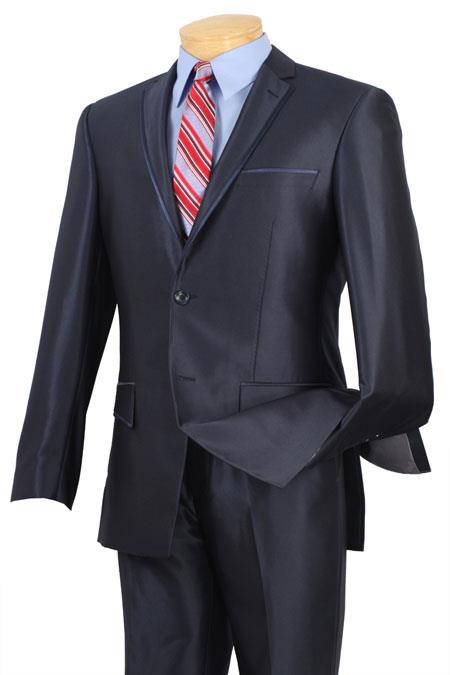 Mens Sharkskin Suits Slim narrow Style Fit Suits for Online Fitted Style Shiny Flashy Blue Trimmed 