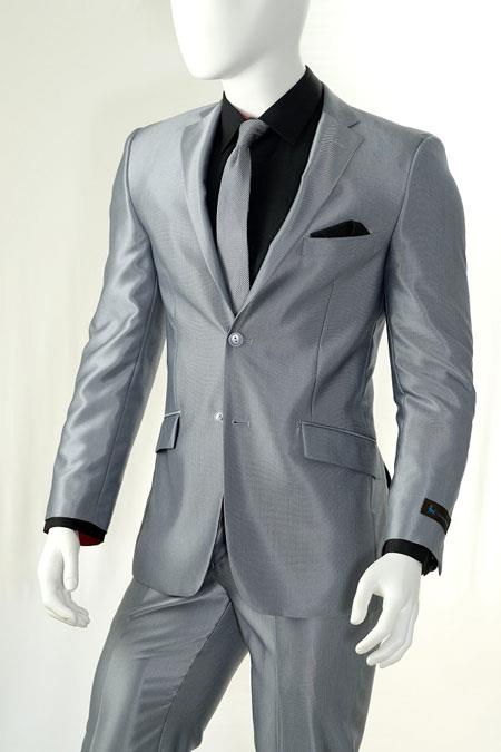 Shiny Flashy Silver Gray ~ Grey Light Flashy Slim narrow Style Look Suits for Online 