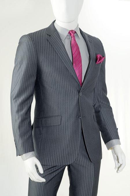 Slim narrow Style Fit Suits for Online Two Button Dark Grey Masculine color Stripe ~ Pinstripe 