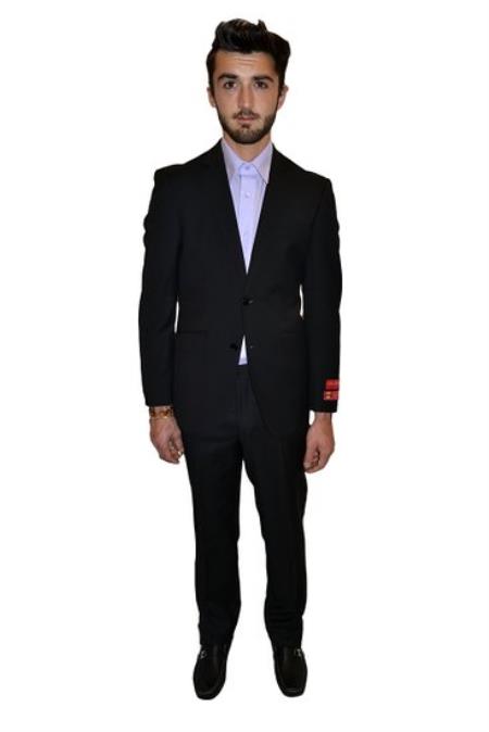 Authentic Tapered Leg Lower rise Pants & Get skinny Two Piece Suit Modern Fit Solid Liquid Jet Black 