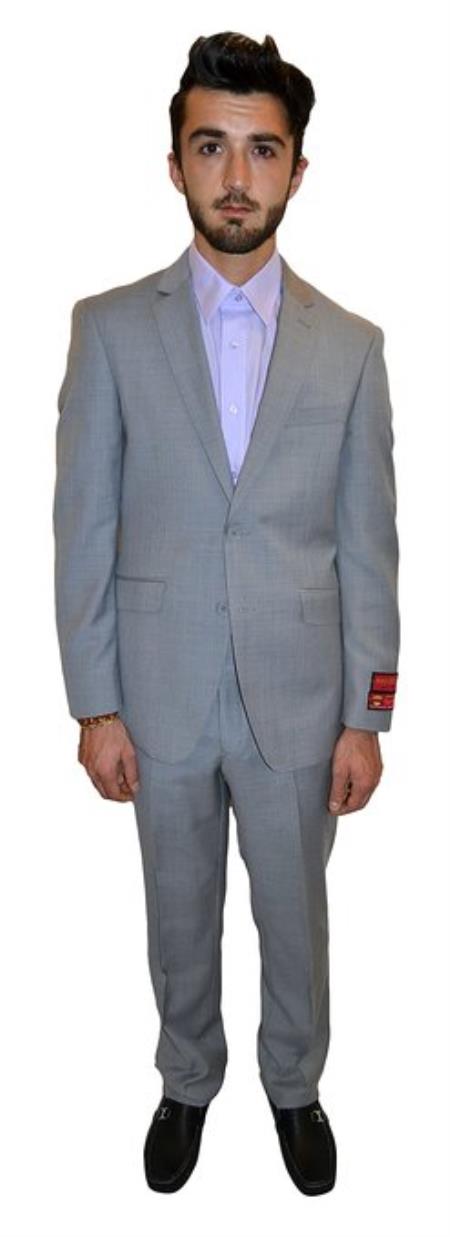 Authentic Mantoni Brand Tapered Leg Lower rise Pants & Get skinny Two Piece Suit Modern Fit suits Solid Light Grey Wool