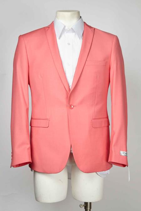  Salmon One Button Single Breasted Peak Lapel Blazer Online Sale With Centre Vent