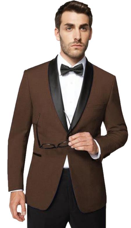  Men's 1 Button Shawl Lapel Dark Brown Single Breasted Modern Fit Tuxedo