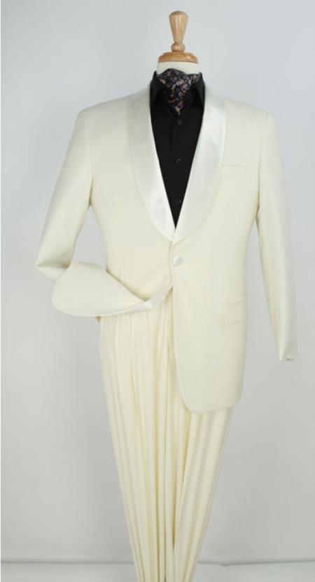 1 Button Style Ivory ~ Cream ~ Off White Shawl Collar Tuxedo Suit ( Jacket and Pants)  For Men Blazer Online Sale Matching pants