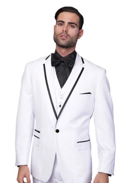 Two Toned Lapel Venetian 1-Button Tuxedo Suit White Clearance Sale Online