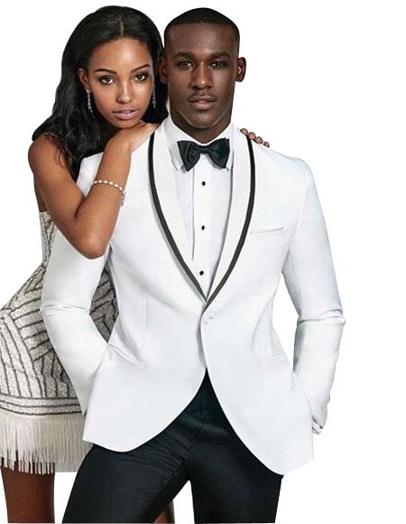  Men's Slim Fit 1 Button Single Breasted Shawl Lapel White Suit