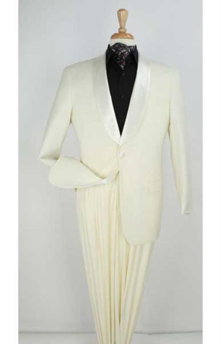  Ivory ~ Cream ~ Off White Shawl Tuxedo Suit ( Jacket and Pants)  For Men 1 Button Style Satin Lapel