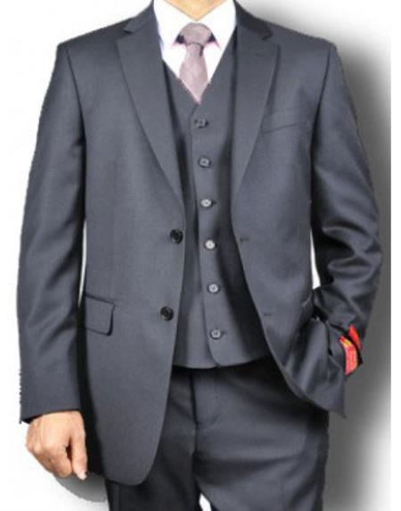 Solid 2 Button Style Vested Suit Jet Black