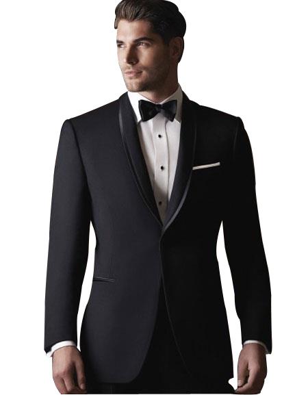  Men's 2 Button Black Satin Shawl Lapel Single Breasted Slim Fit Suit