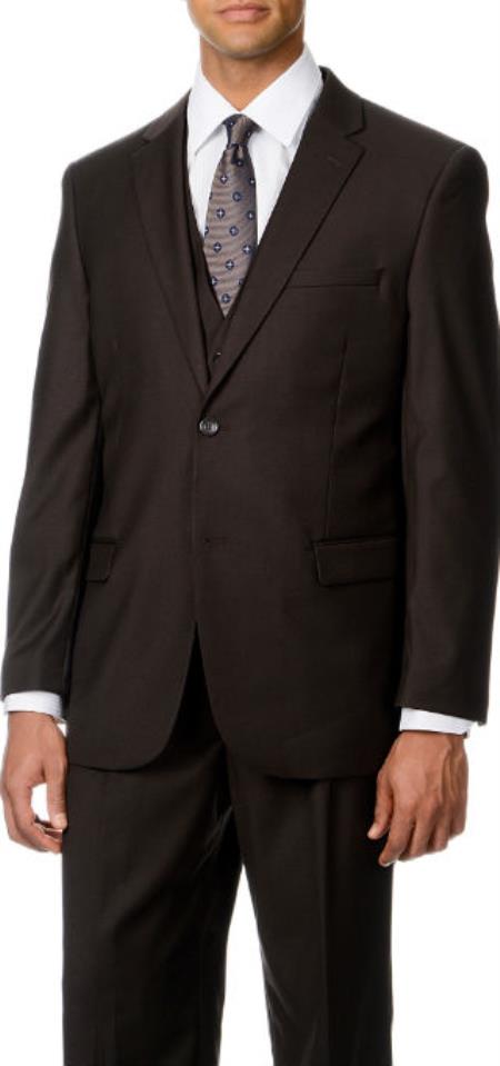 Caravelli Italy Notch Lapel 2-Button Vested Suit brown color shade 