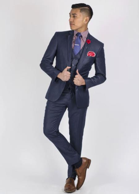 2 Button Style Slim narrow Style Fit Suit Dark Blue