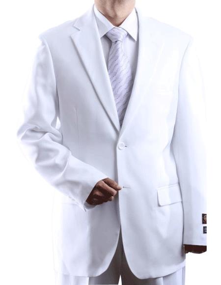 Two Button 2 Button Style Jacket White Dress Athletic Cut Suits Classic Fit  Side Vent Pleated Slacks Pants 