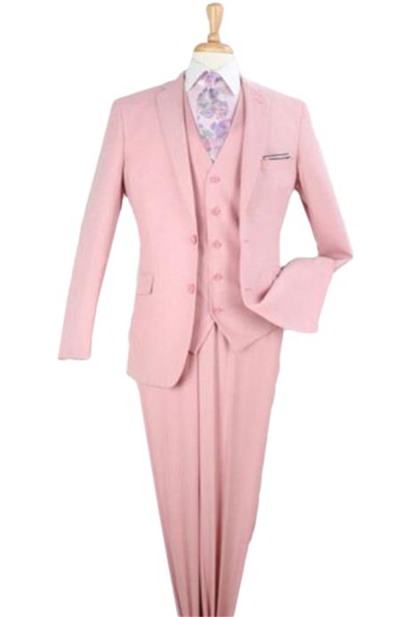  men's 3 piece modern fit Peach Poly Rayon vested suit Flat Front Pants