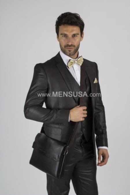 Notch Lapel 2 Button Style Suit With Center Vent Slim narrow Style Fit Brown