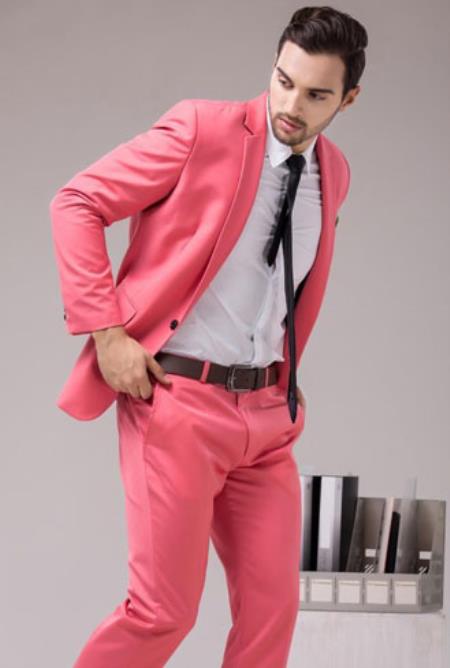 Coral Color ( Peach ish Pinkish ) 2 Button Style Slim narrow Style Fit Suit For 