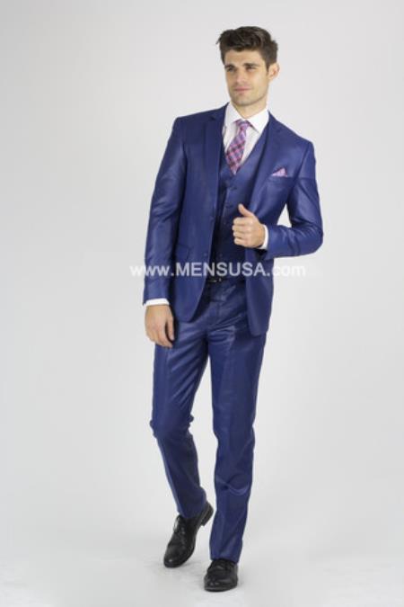 Notch Lapel 2 Button Style Slim narrow Style Fit Suit With Center Vent Royal Blue Suit For Men Perfect 