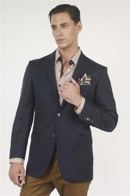 Authentic Mantoni Brand Solid 2 Button Style 100% Wool Fabric Blazer Online Sale With brass buttons Jacket Sport coat Navy 