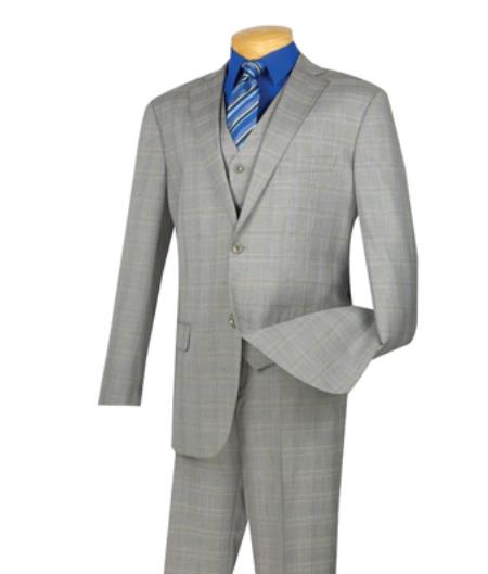 Single Breasted 2 Buttons Style 3 Piece Side Vents Suit With Flat Front Pants Gray 