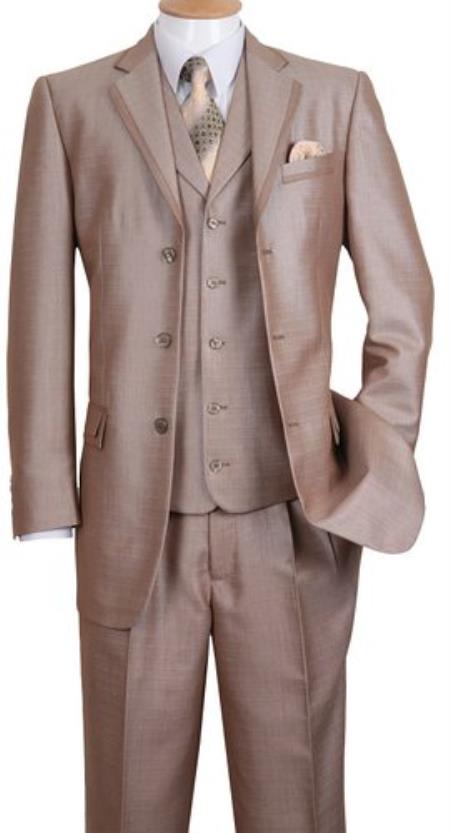  3 Button Style Notch Lapel Fashion Suit For sale ~ Pachuco men's Suit Perfect for Wedding Edged Jacket w/ Pants Vest Set Tan