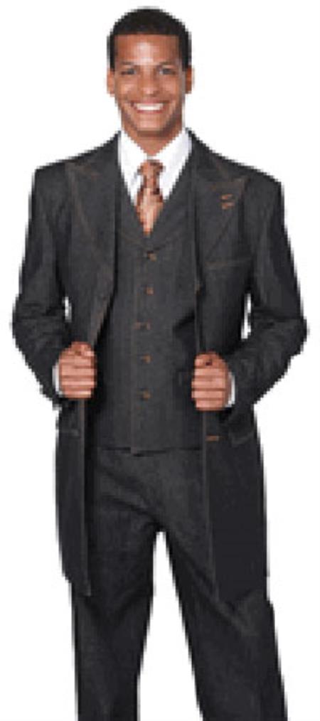 Wide Leg 3 Piece Liquid Jet Black Jean Fashion 1920s 40s Fashion Clothing Look ! Suit For sale ~ Pachuco men's Suit Perfect for Wedding