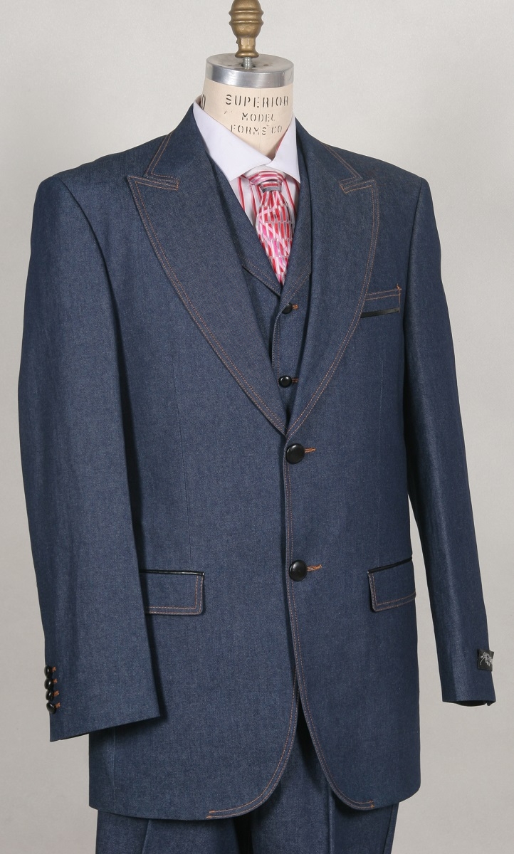 Blue Wide Lapel 3 Piece Jean Fashion Suit For sale ~ Pachuco men's Suit Perfect for Wedding