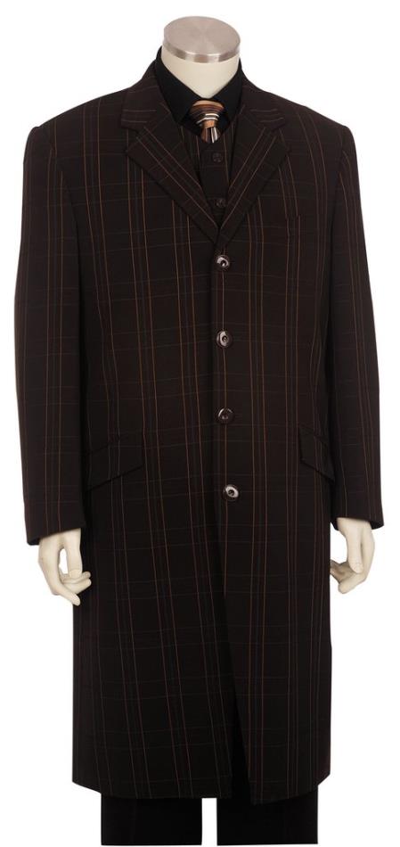  men's Button Fastener Brown Long 3pc Suit and Pants