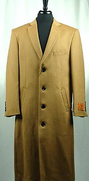 Men's 4 Button Wool Blend Camel Single Breasted Bravo Top Overcoat