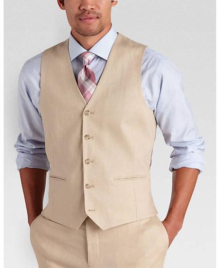  Men's 2 Piece Linen Causal Outfits Vest & Pants / Beach Wedding Attire For Groom