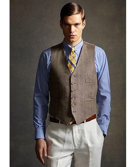 #39540 Linen Dark Brown Vest & Pants